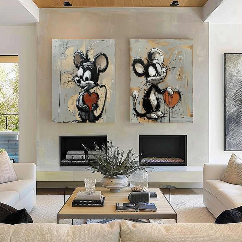Wall Art Cartoon Mice Red Heart Pop Street