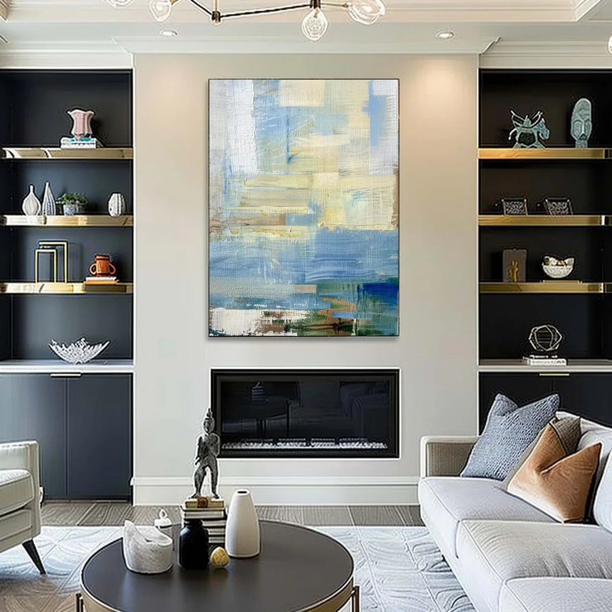 Tactile Soft Blue Oil Painting Neutral Tones Calm Modern