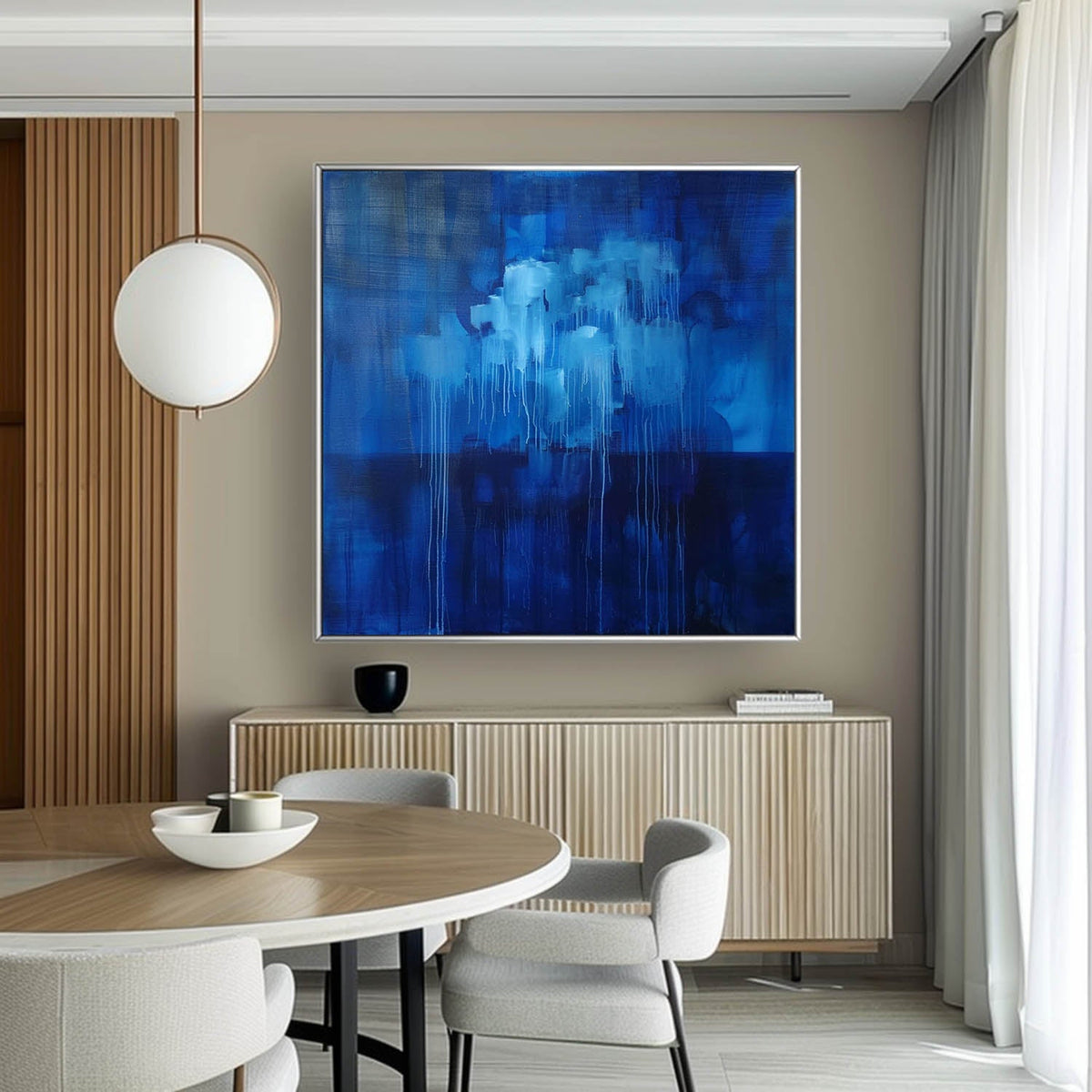 Deep Blue Abstract Drip Oil Painting