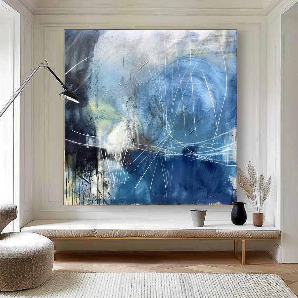 Wall Art Abstract Blue Water Linear Modern