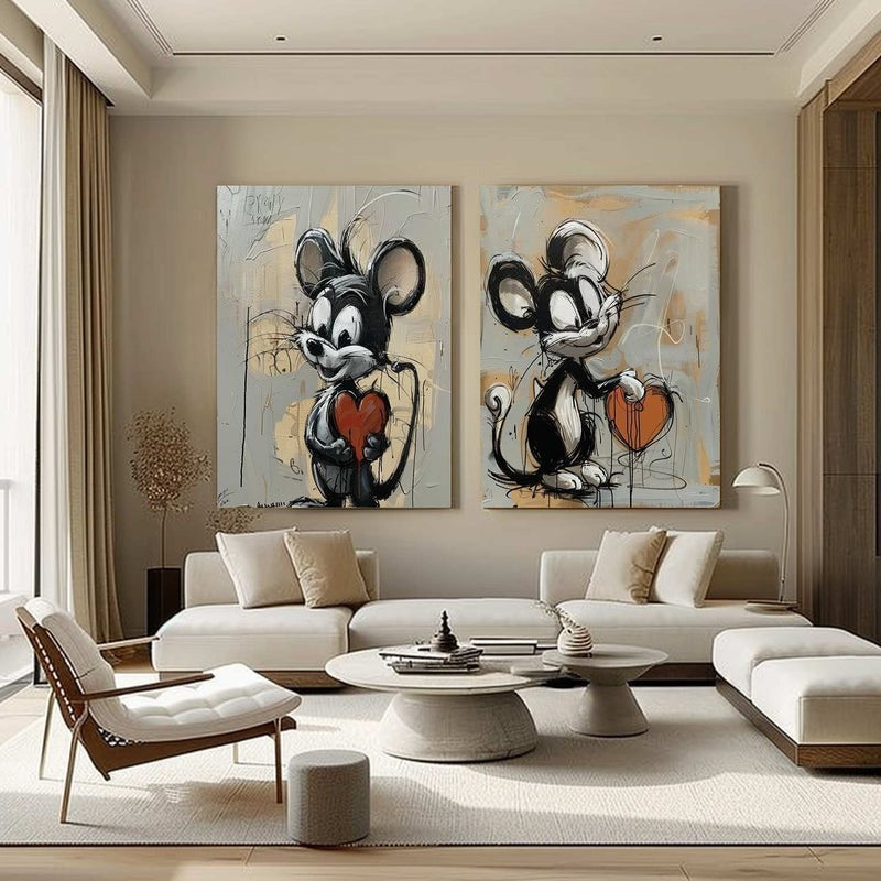 Wall Art Cartoon Mice Red Heart Pop Street