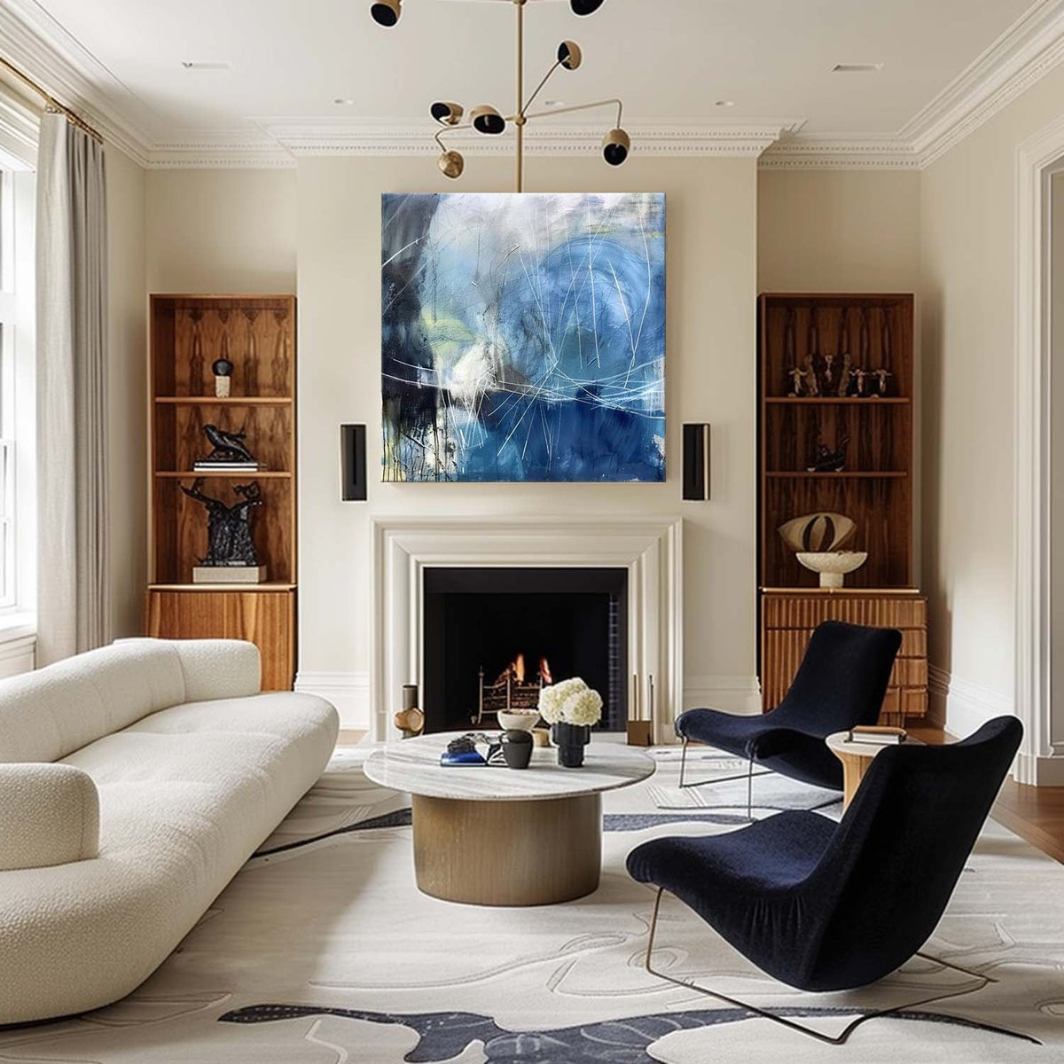 Wall Art Abstract Blue Water Linear Modern