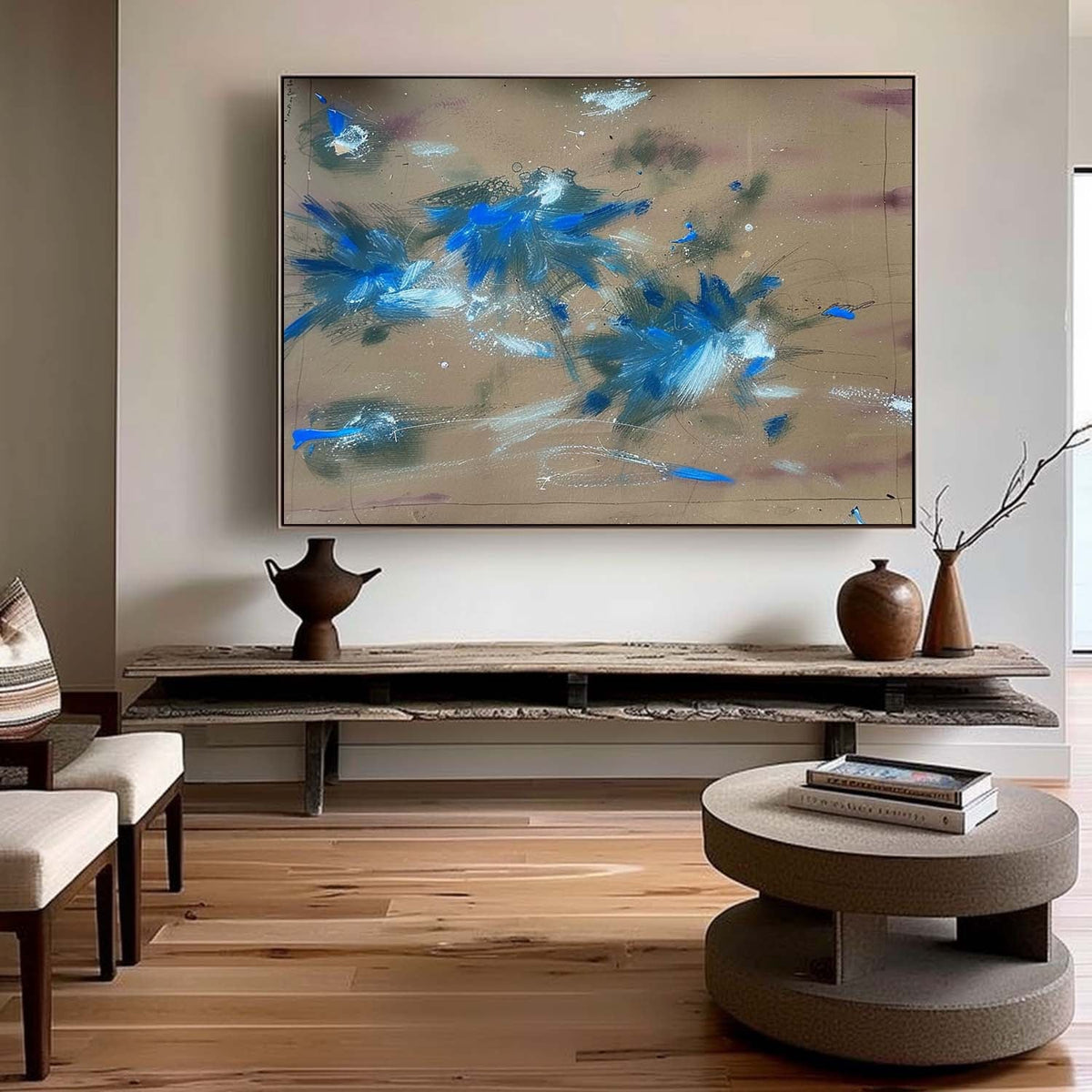Abstract Expressionist Blue Burst Painting Colorful