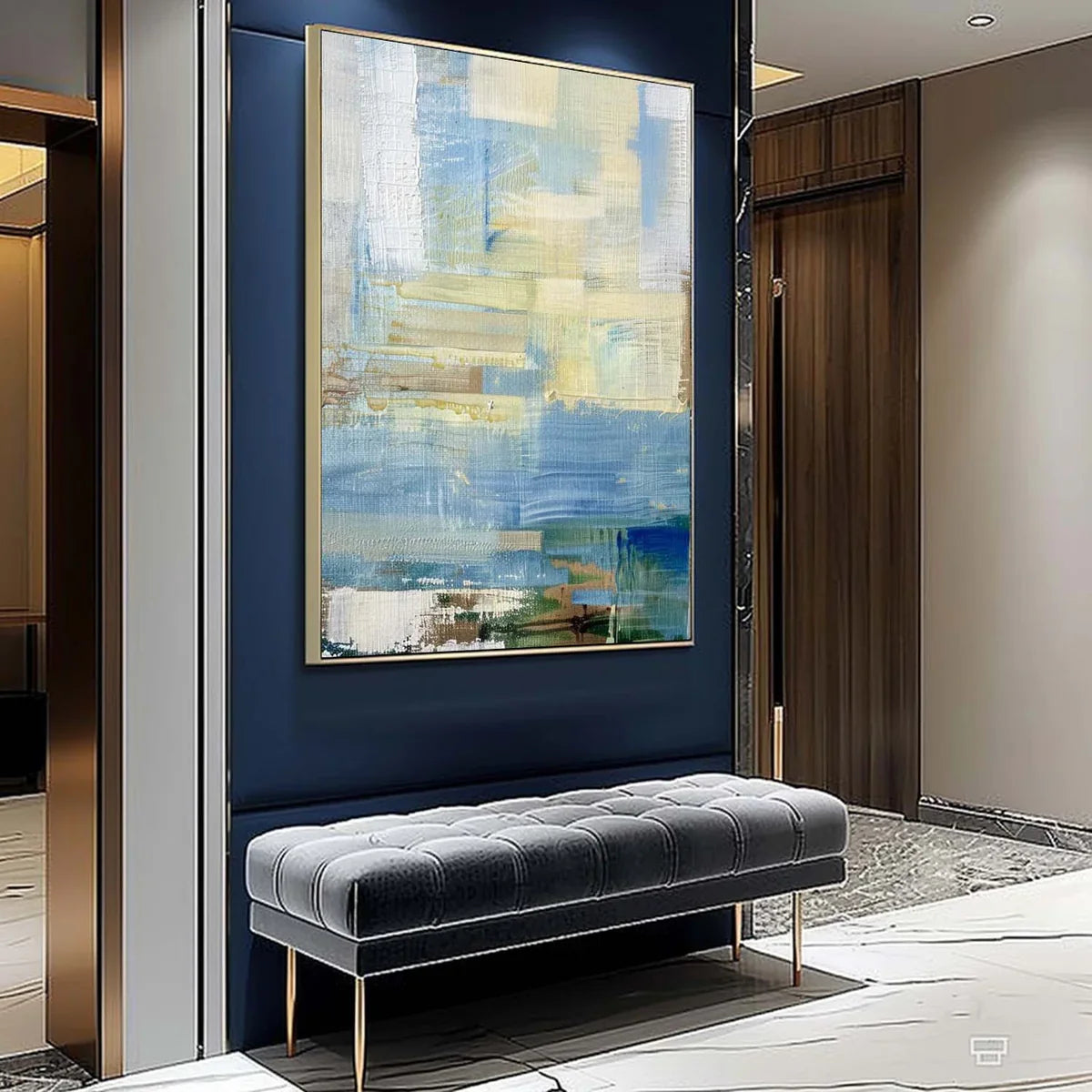 Tactile Soft Blue Oil Painting Neutral Tones Calm Modern
