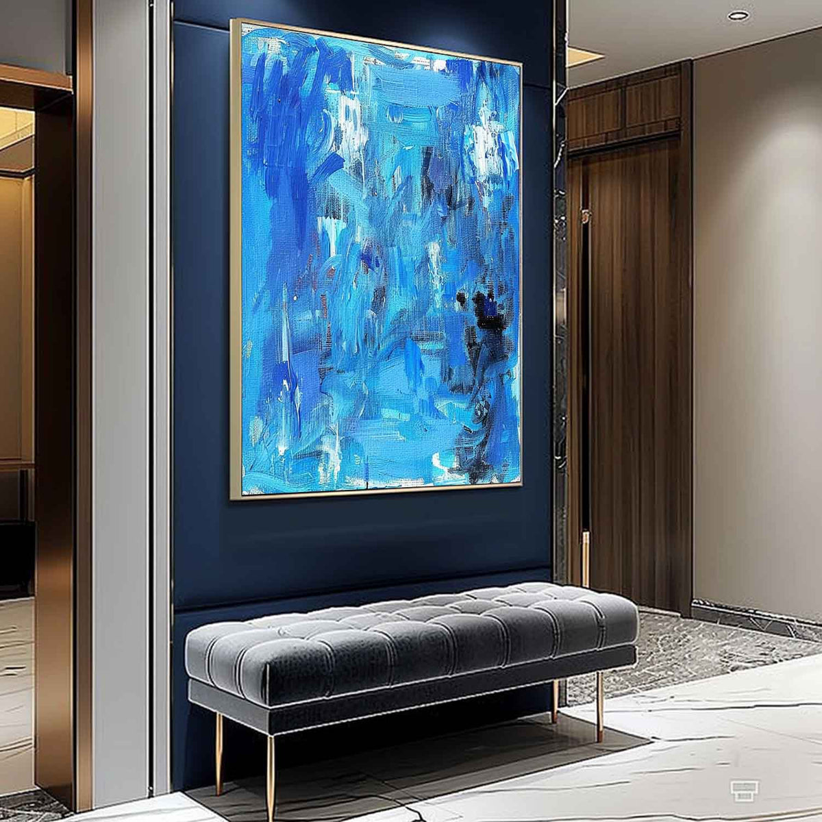 Wall Art Abstract Blue Palette Knife Texture Canvas