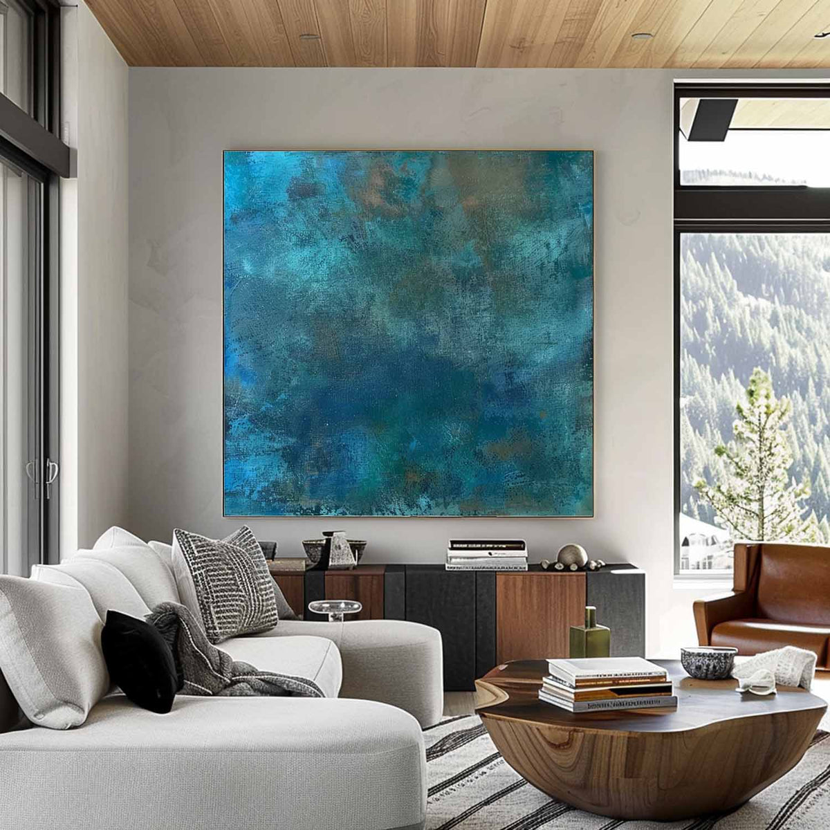 Wall Art Misty Atmospheric Blue Abstract Graffiti