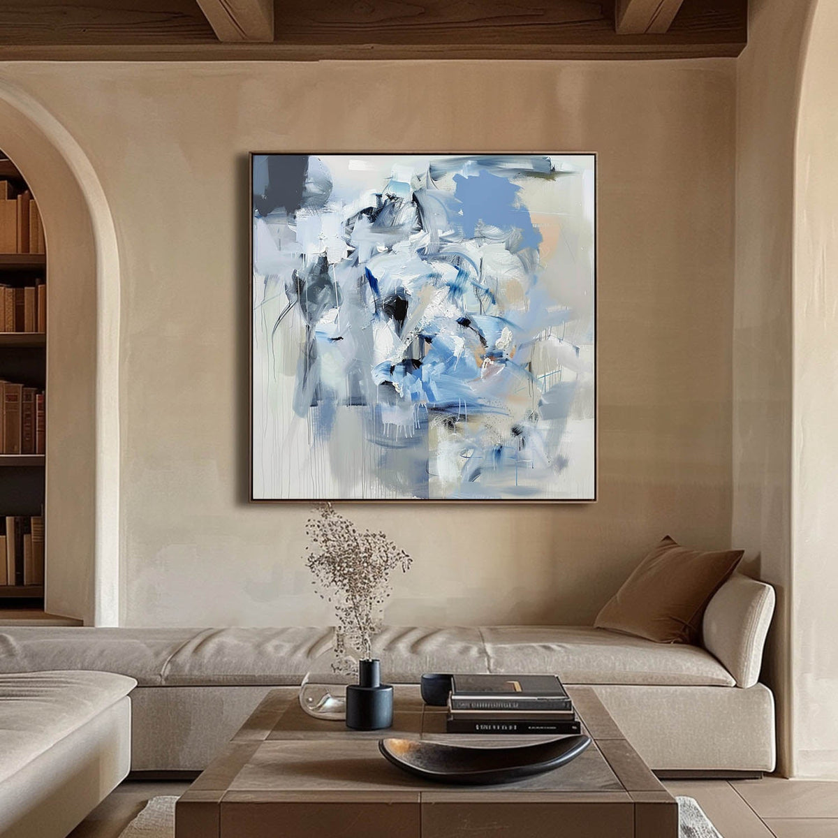 Wall Art Impressionist Blue White Dripping
