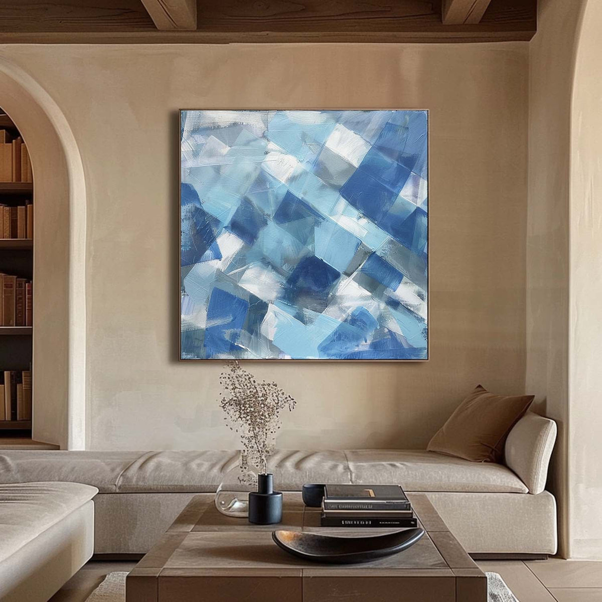 Modern Blue White Geometric Painting Textured Wall Art