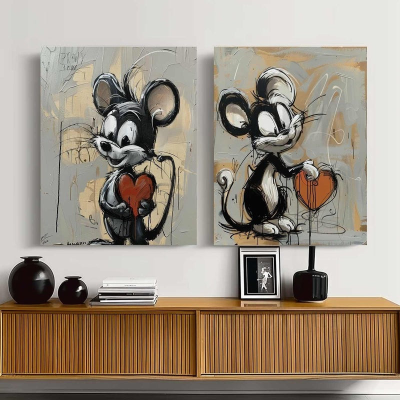 Wall Art Cartoon Mice Red Heart Pop Street