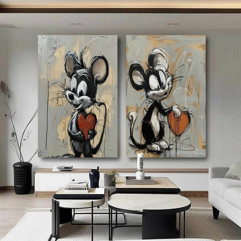 Wall Art Cartoon Mice Red Heart Pop Street