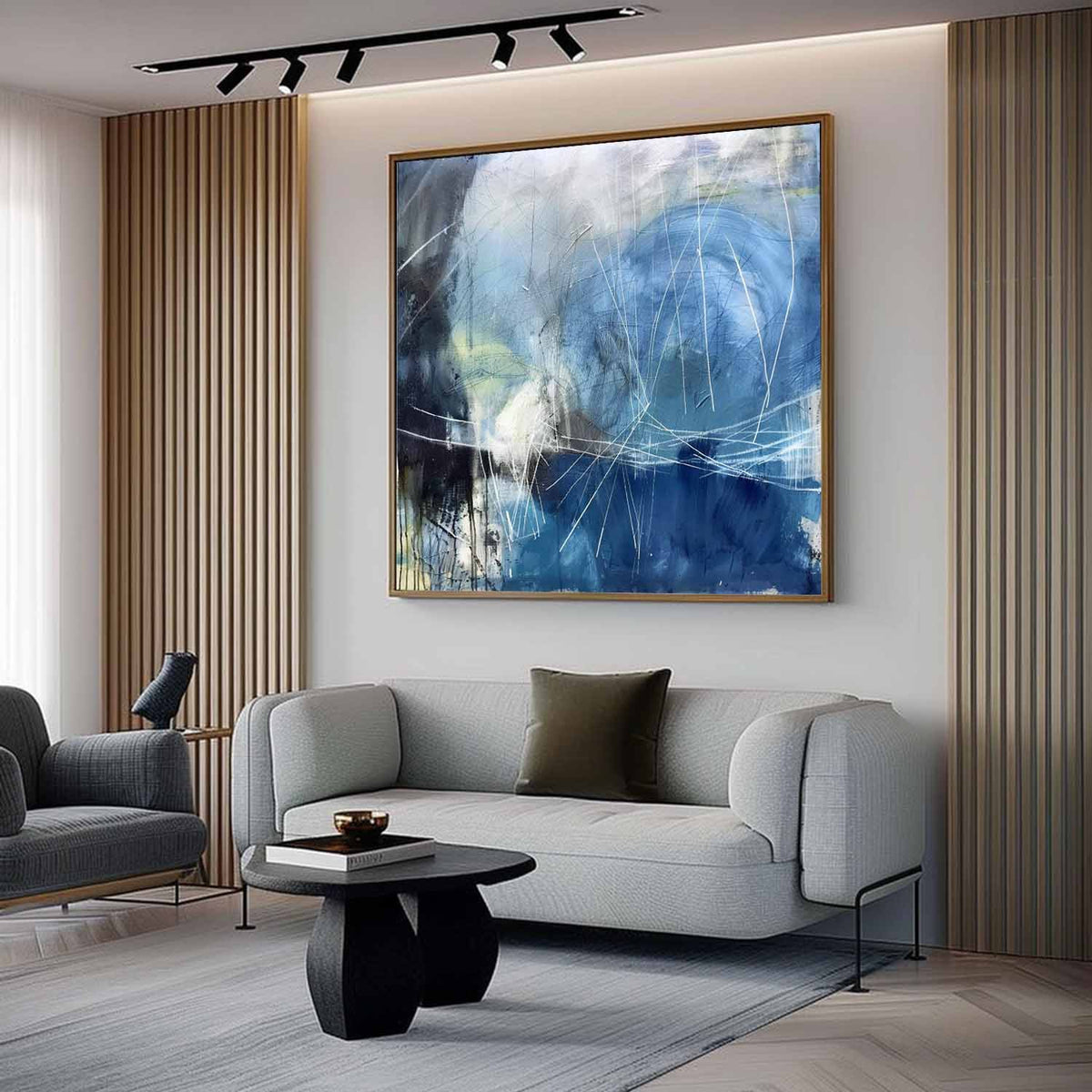 Wall Art Abstract Blue Water Linear Modern