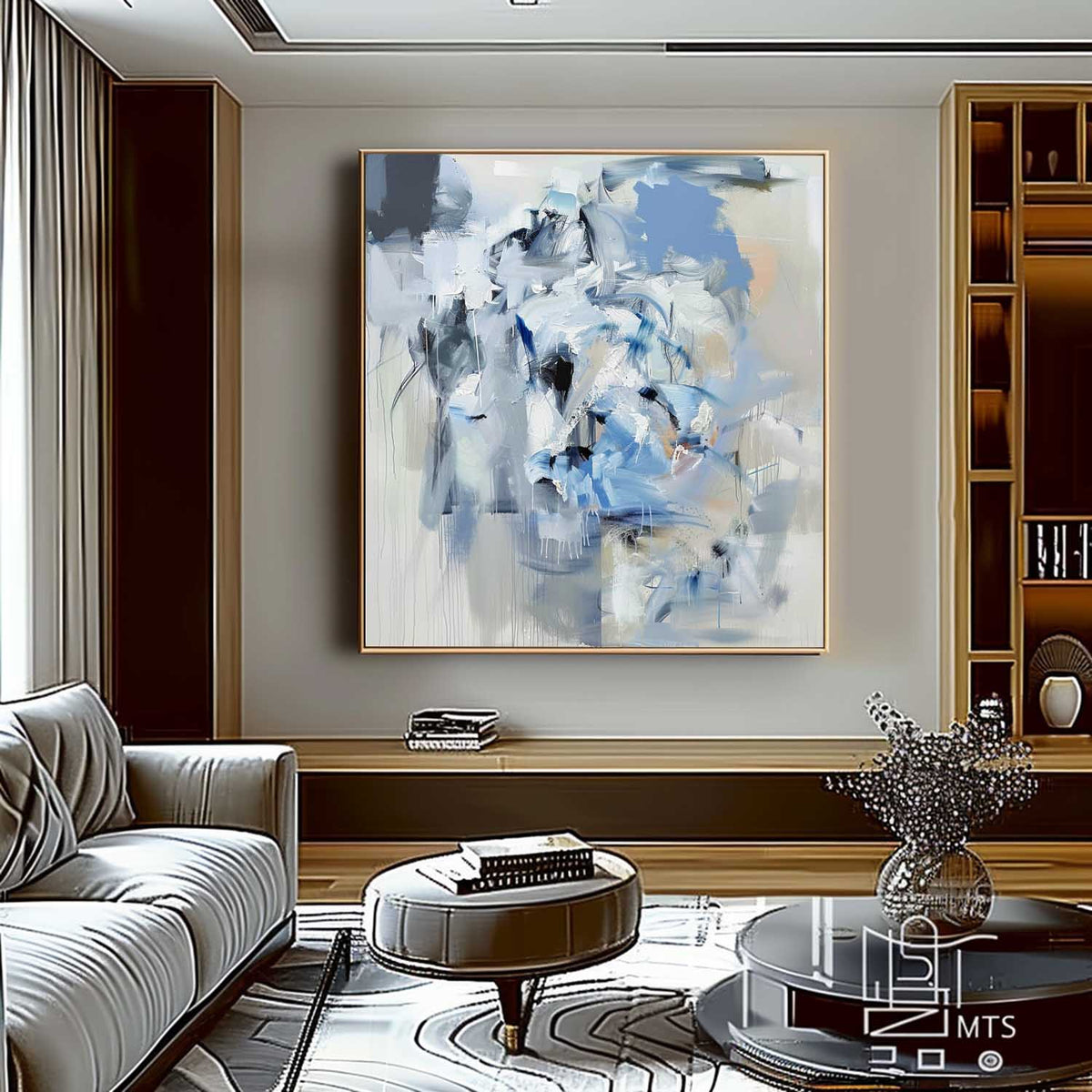 Wall Art Impressionist Blue White Dripping