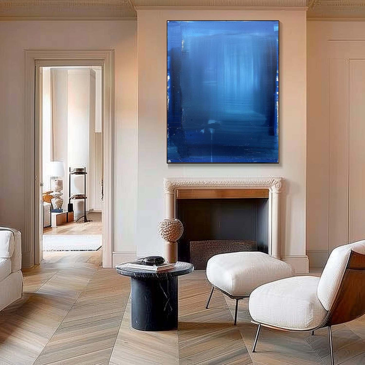 Wall Art Contemporary Monochrome Blue Canvas Art