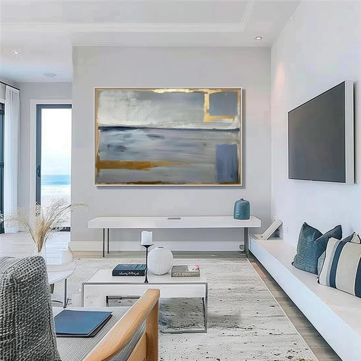 Tactile Neutral Abstract Oil Painting Gold Luxe Modern
