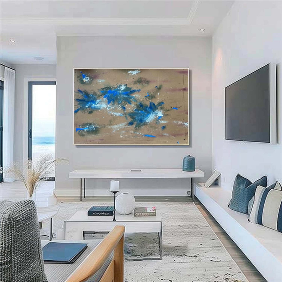 Abstract Expressionist Blue Burst Painting Colorful