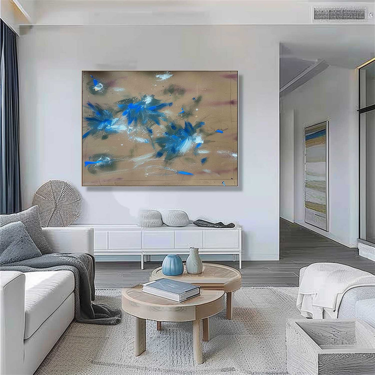 Abstract Expressionist Blue Burst Painting Colorful