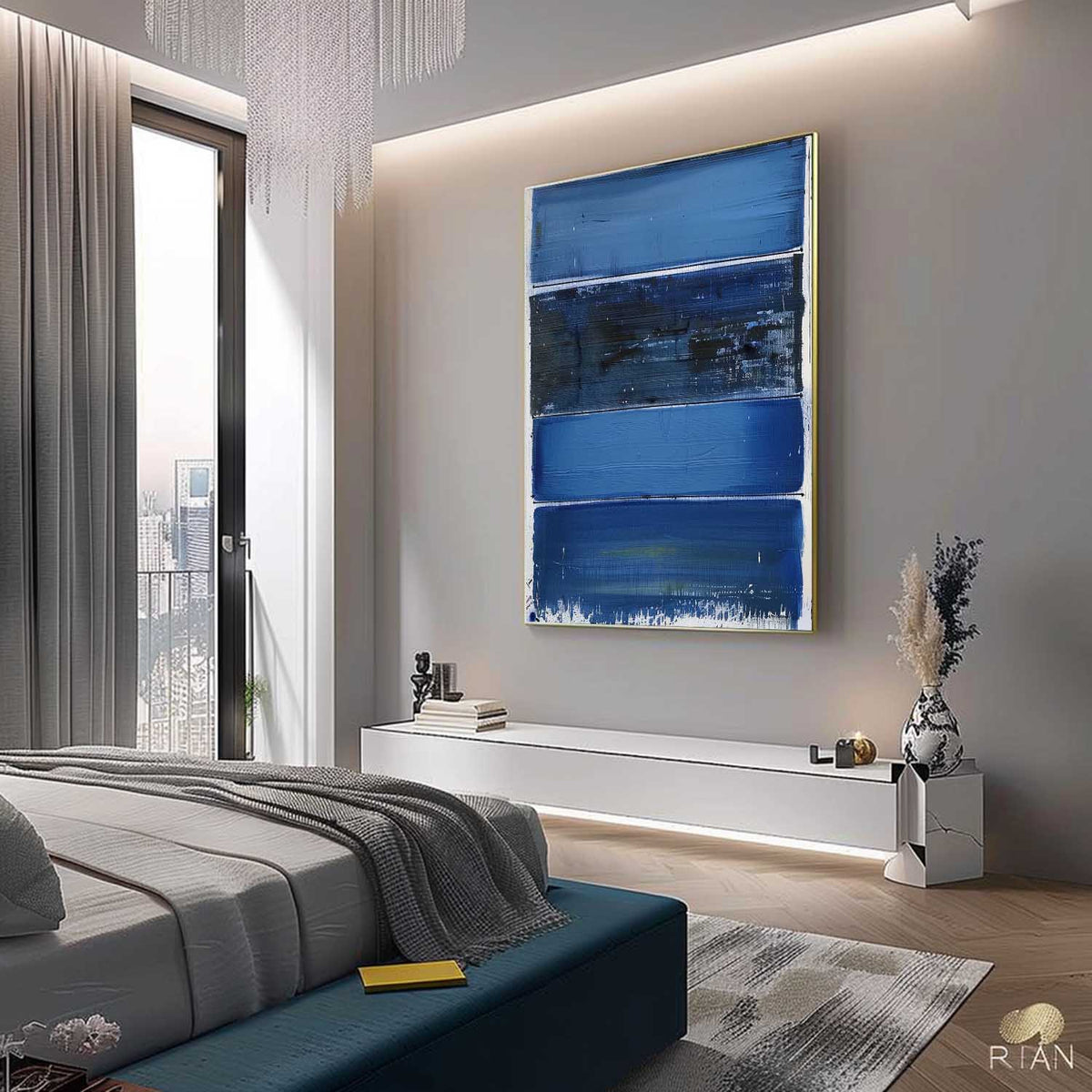 Wall Art Blue Bands Layered Modern Minimalist