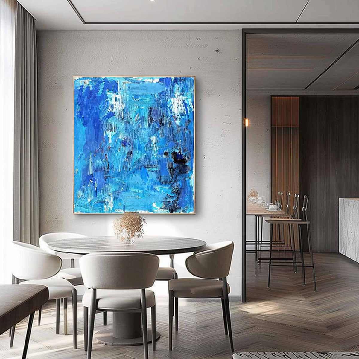 Wall Art Abstract Blue Palette Knife Texture Canvas