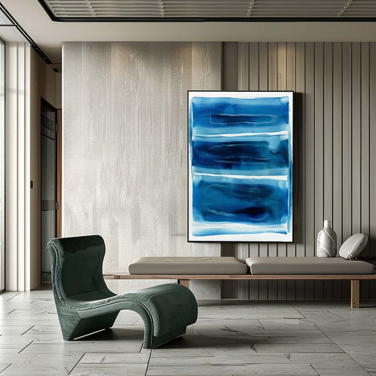 Minimalist Blue Ombre Abstract Painting Modern Color