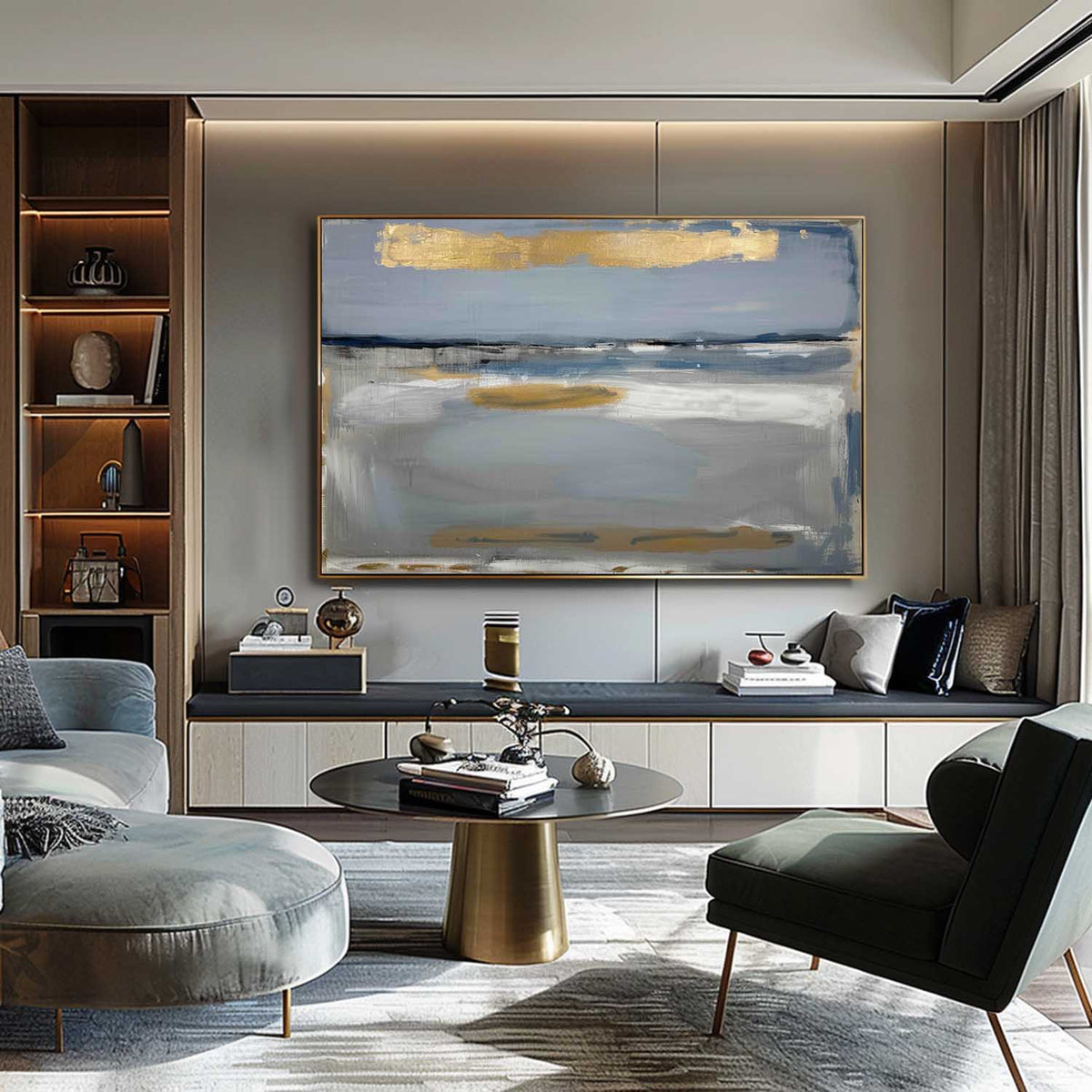 Wall Art Luxe Gold Blue Seascape
