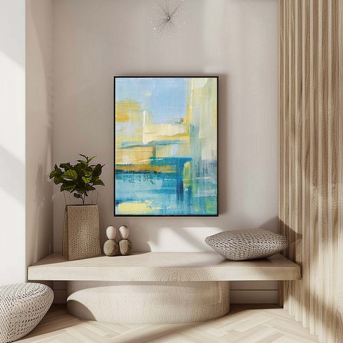 Coastal Landscape Painting Blue Yellow Modern Wall Art