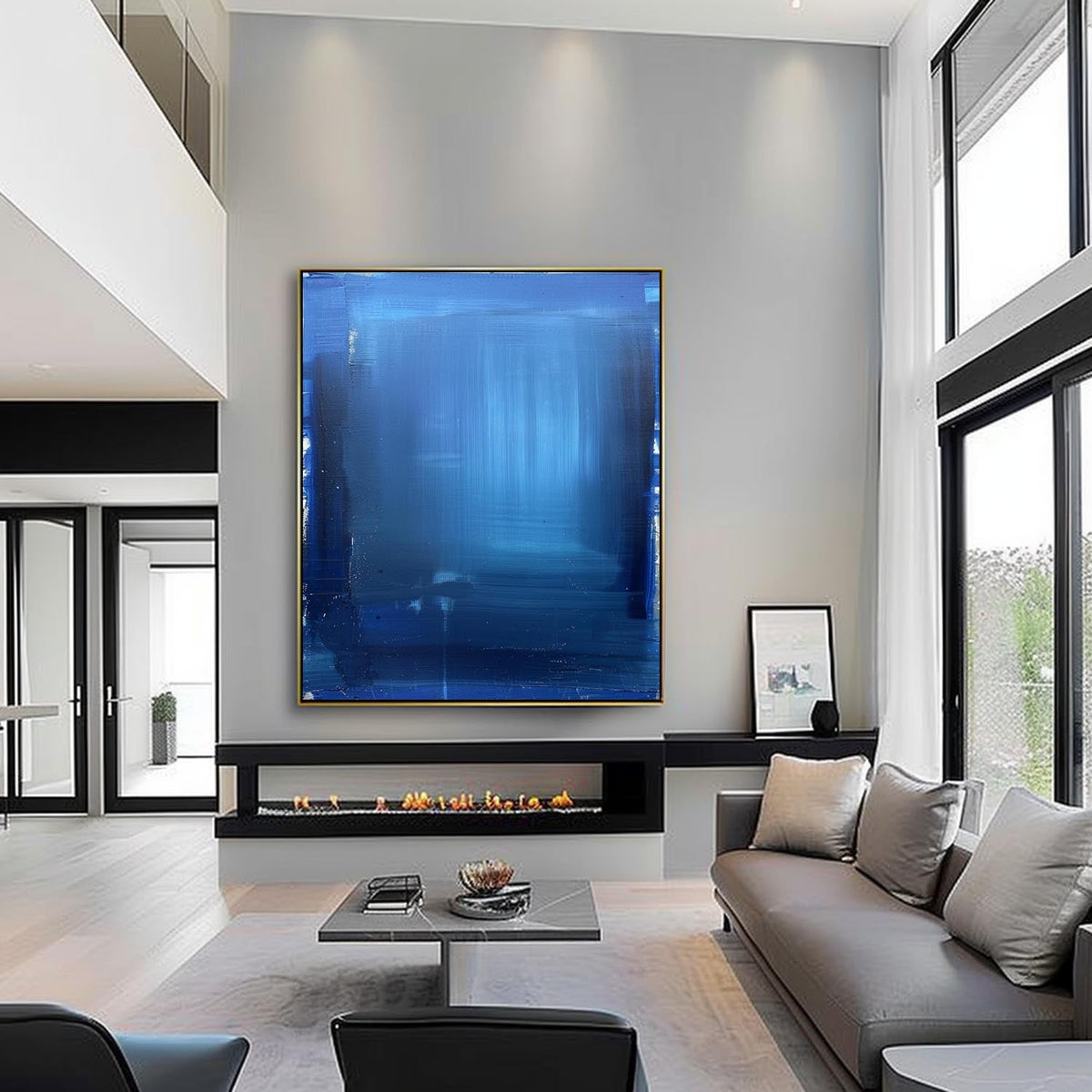 Wall Art Contemporary Monochrome Blue Canvas Art