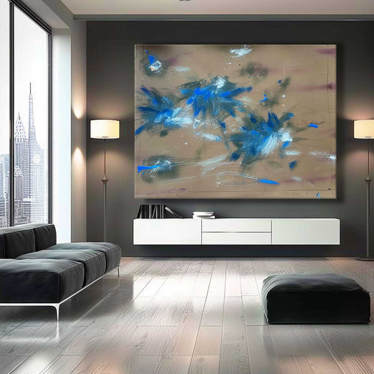 Abstract Expressionist Blue Burst Painting Colorful