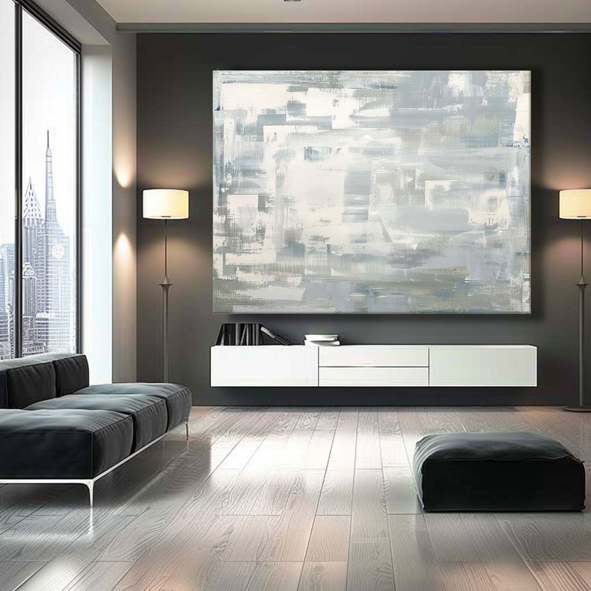Minimalist Gray White Painting Textured Modern Wall Art
