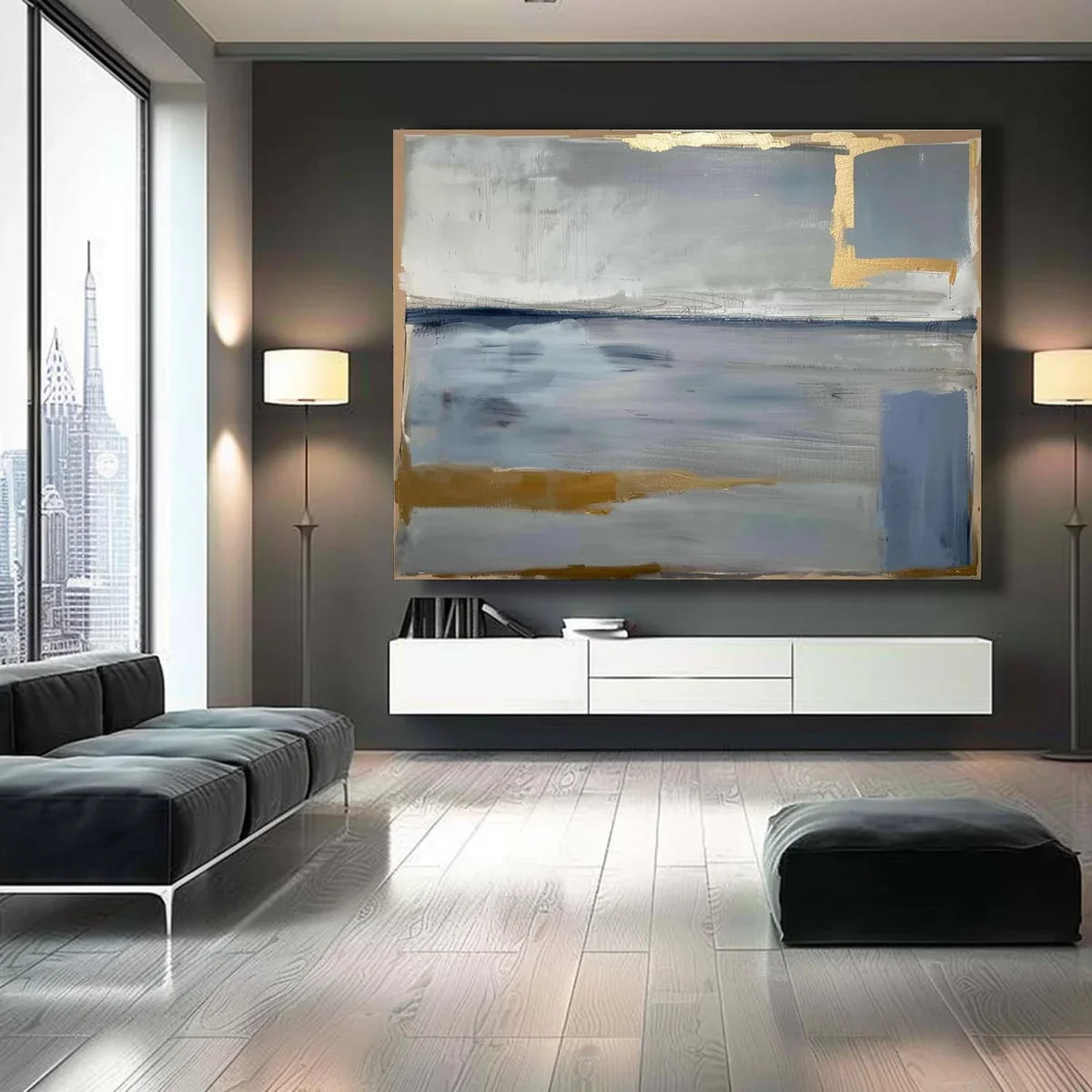 Tactile Neutral Abstract Oil Painting Gold Luxe Modern