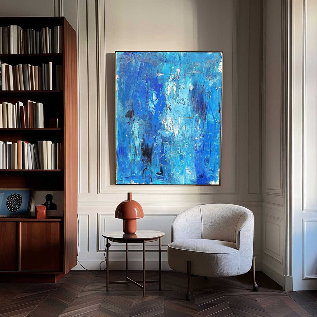 Wall Art Contemporary Navy Blue White Textured Abstract Canvas