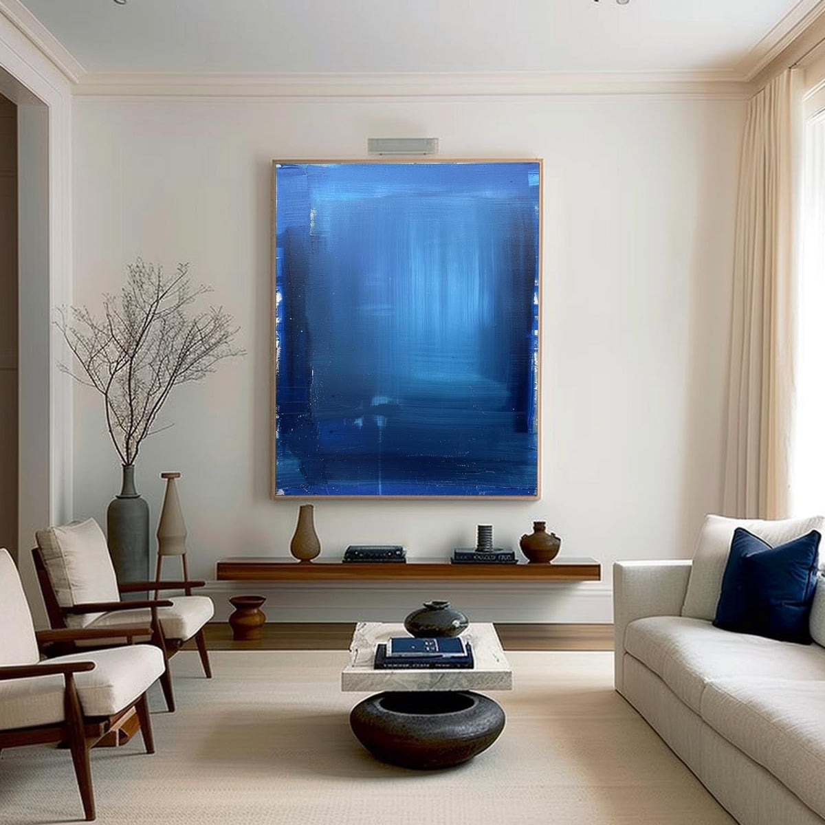 Wall Art Contemporary Monochrome Blue Canvas Art