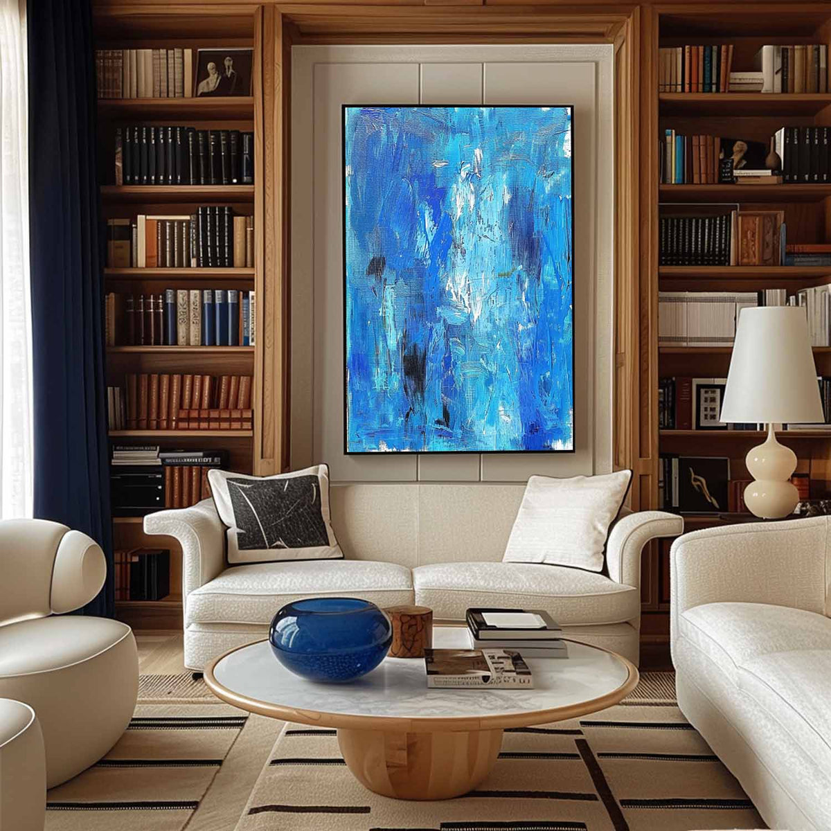 Wall Art Contemporary Navy Blue White Textured Abstract Canvas