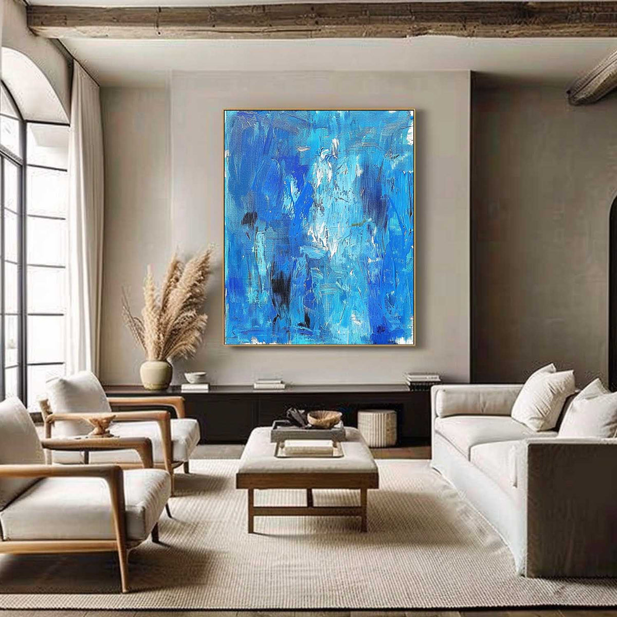 Wall Art Contemporary Navy Blue White Textured Abstract Canvas