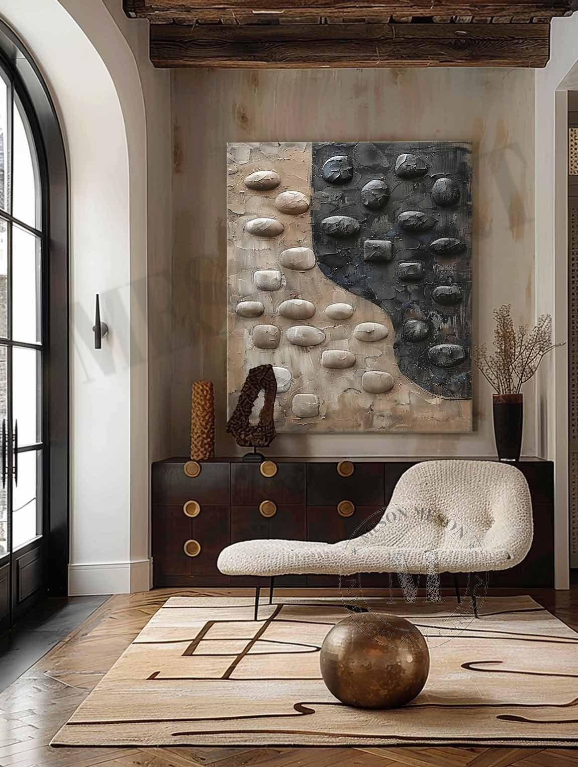 Wabi-Sabi Pebble Bas-Relief Painting