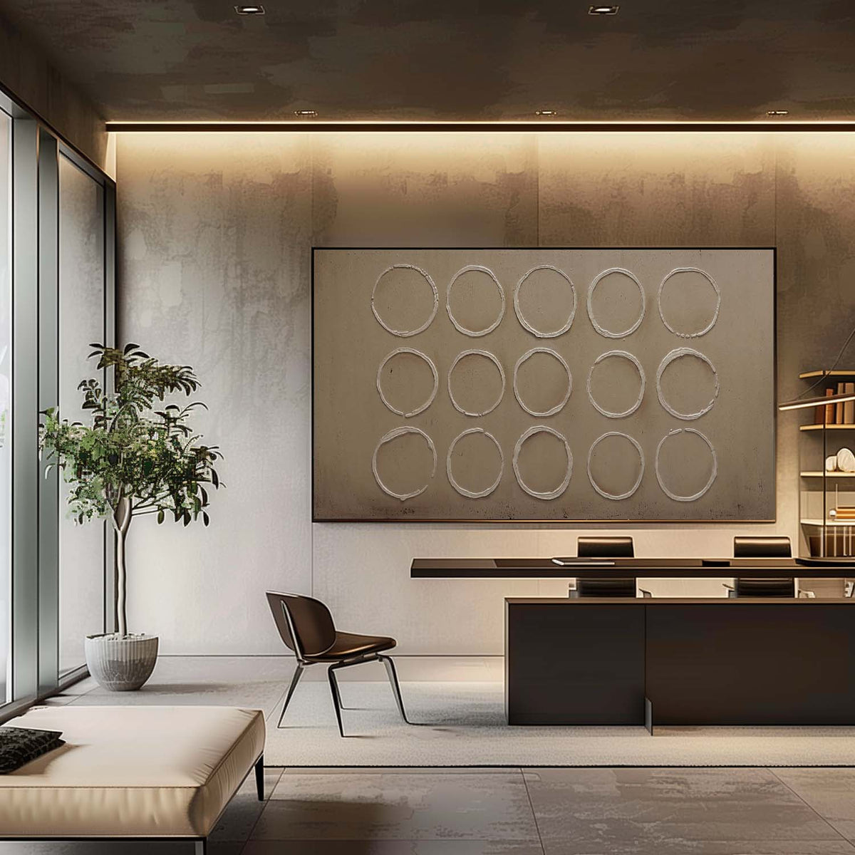 Wabi-Sabi Minimalist Circular Grid Textured Wall Art