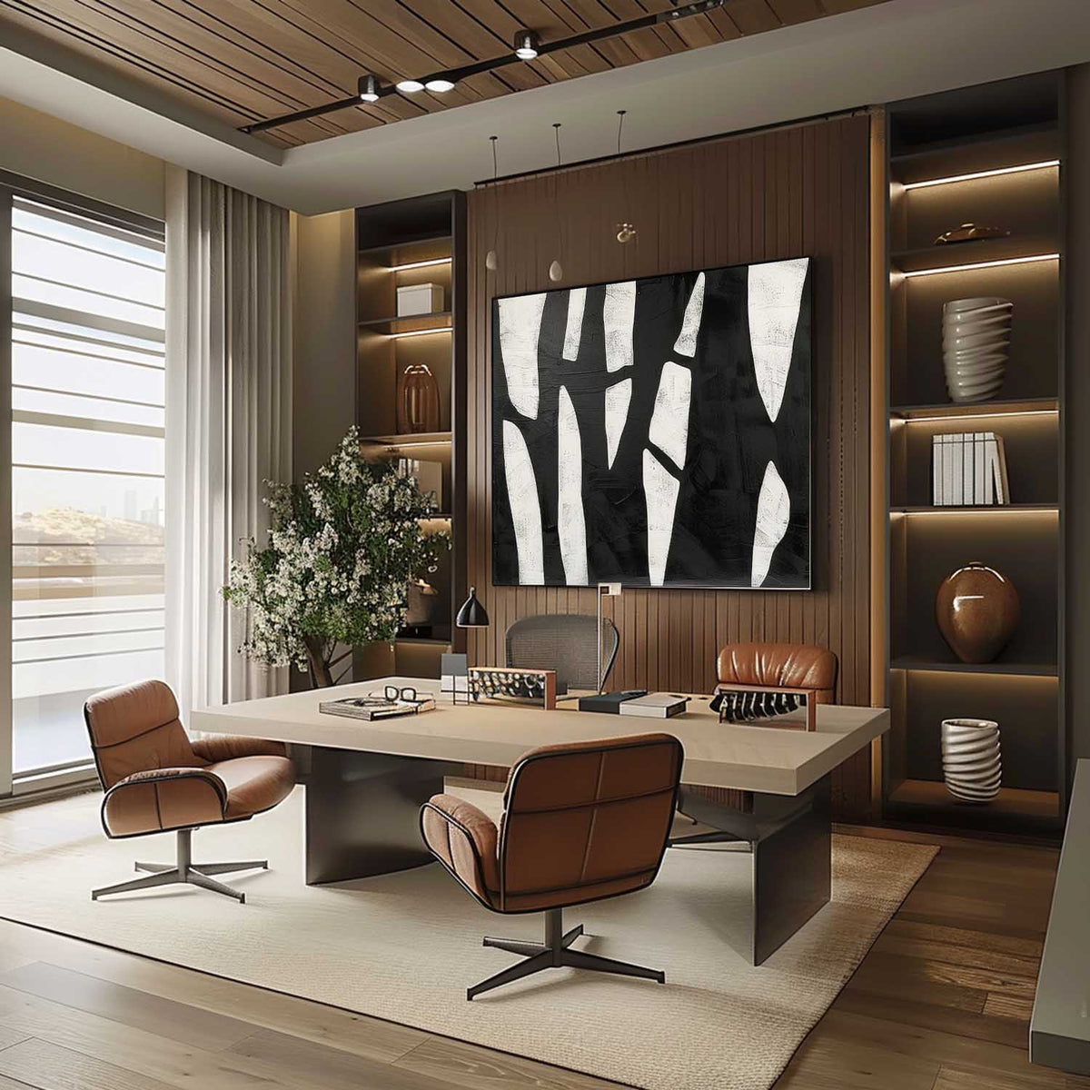 Wall Art Rectangle Abstract Geometric Monochrome