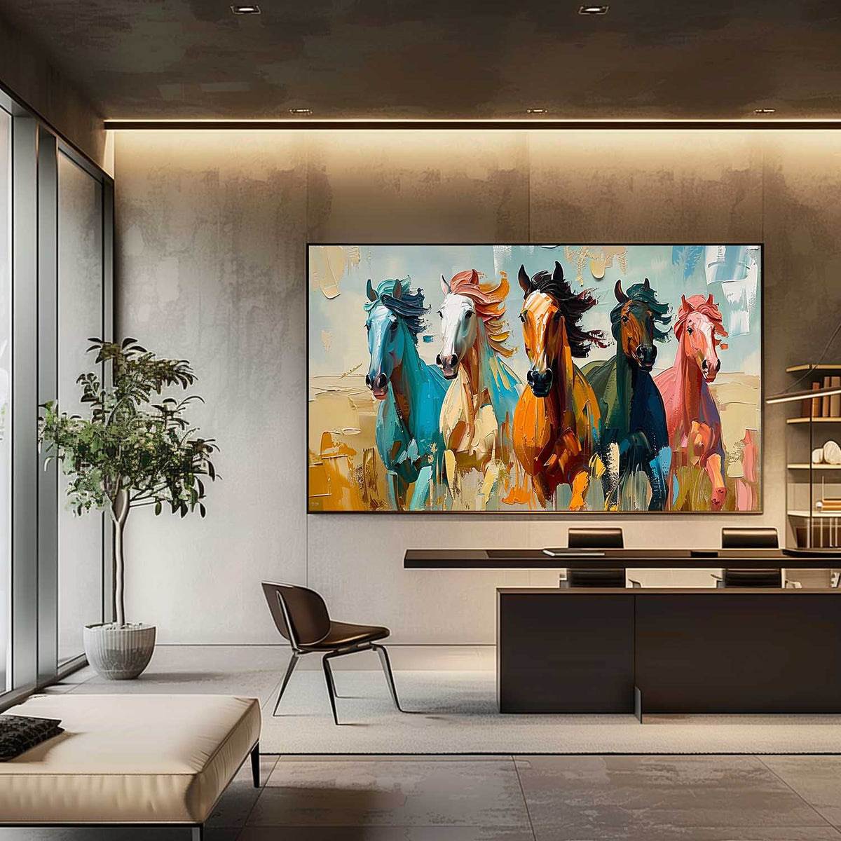 Wall Art Panoramic Impressionist Running Horses