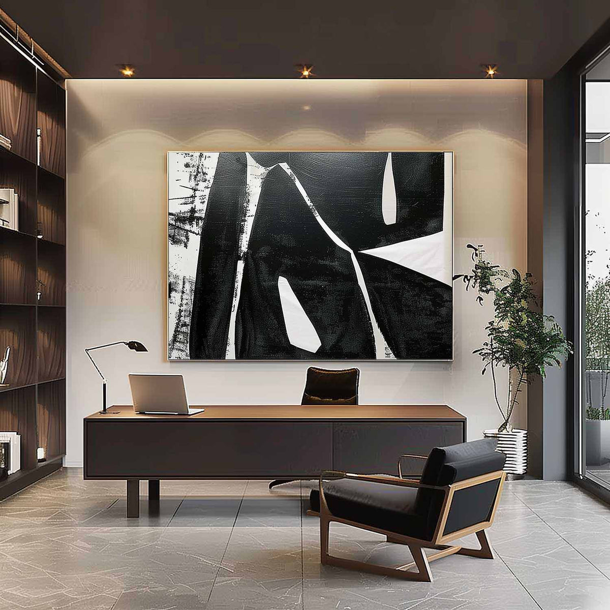 Bold Black Textured Geometric Oil Painting Modern
