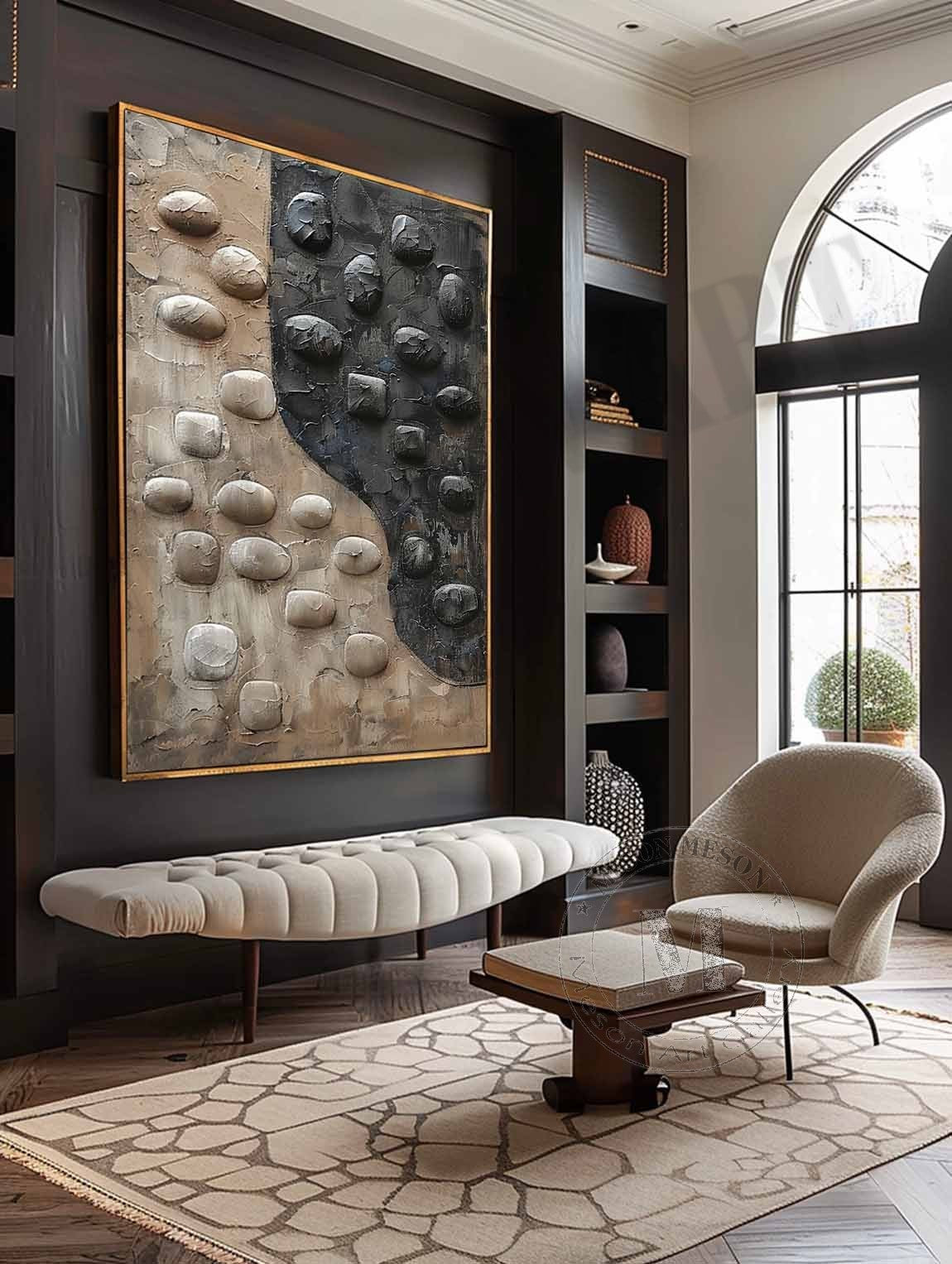 Wabi-Sabi Pebble Bas-Relief Painting