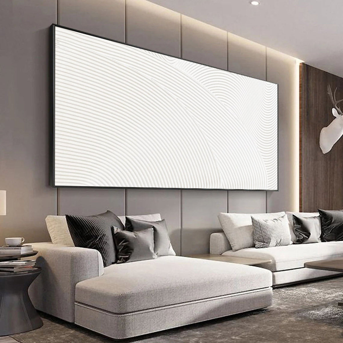 White Wave Line Textured Horizontal Wall Art