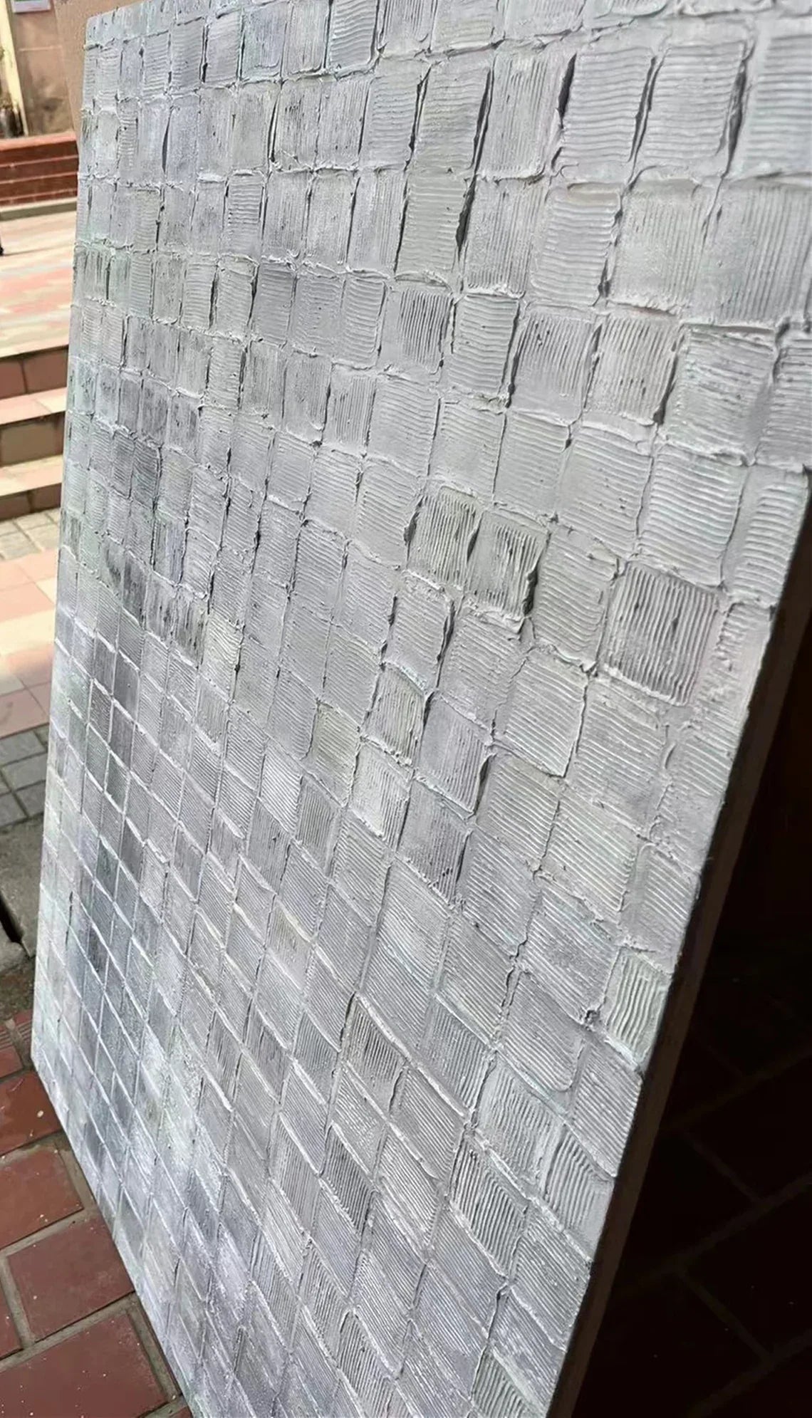 Silver Gray Textured Grid Wall Art