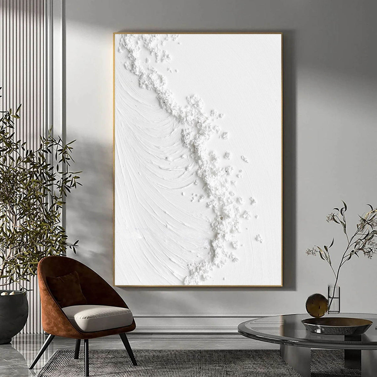 White Textured Wave Minimalist Relief Art