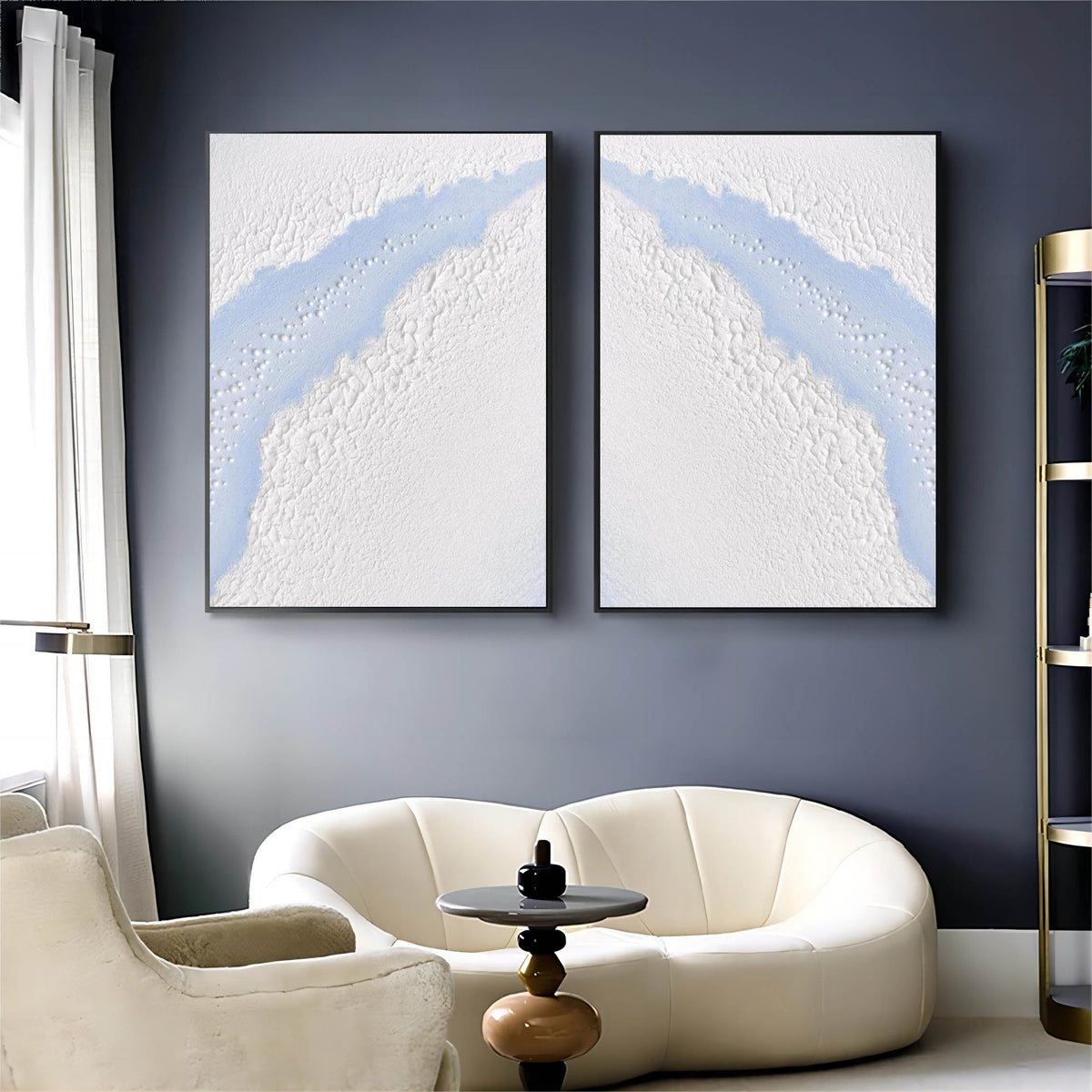 Wall Art Vertical Abstract Ocean Inlet Light Blue