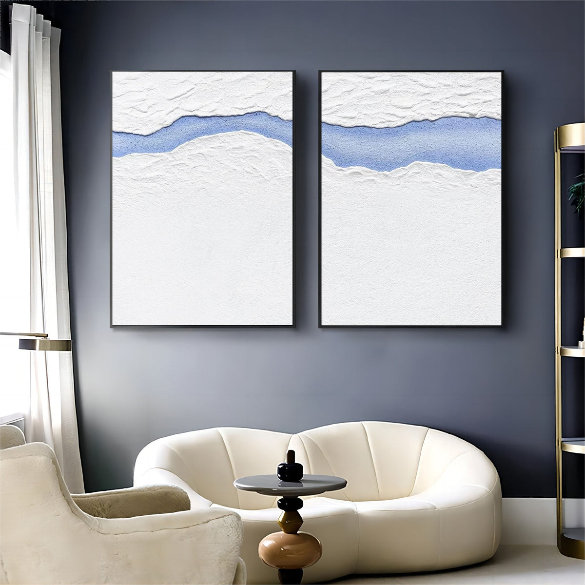 Wall Art Vertical Abstract Coastal Horizon Blue