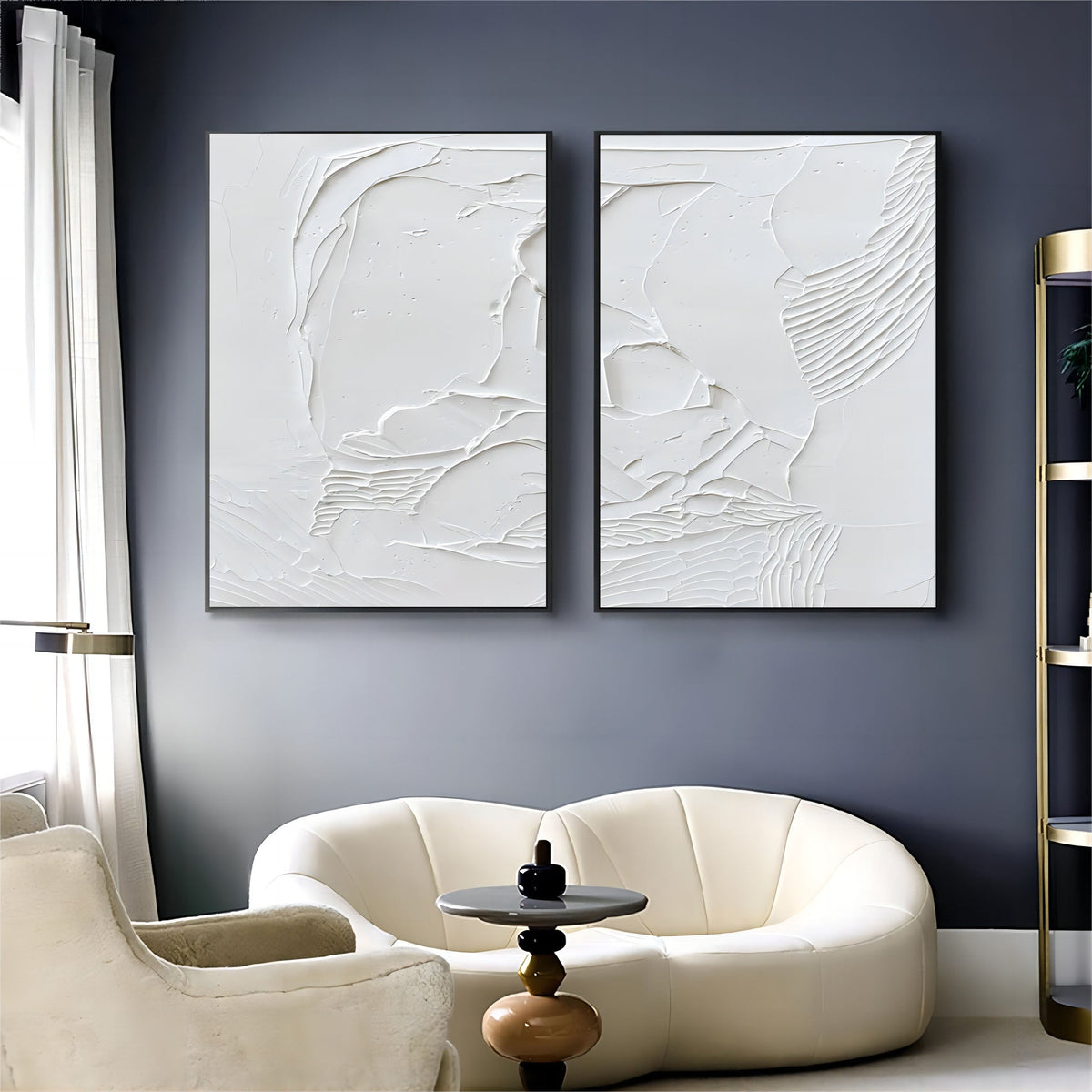 White Textured Abstract 2 Piece Wall Art Set