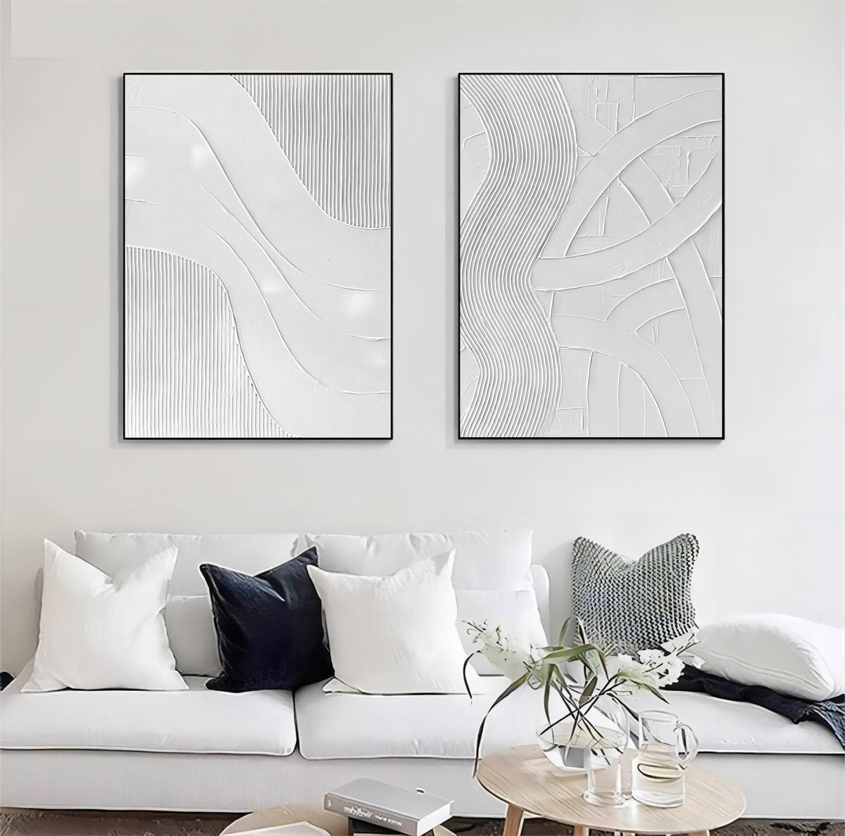 Wall Art Vertical Abstract Linear Swirl White