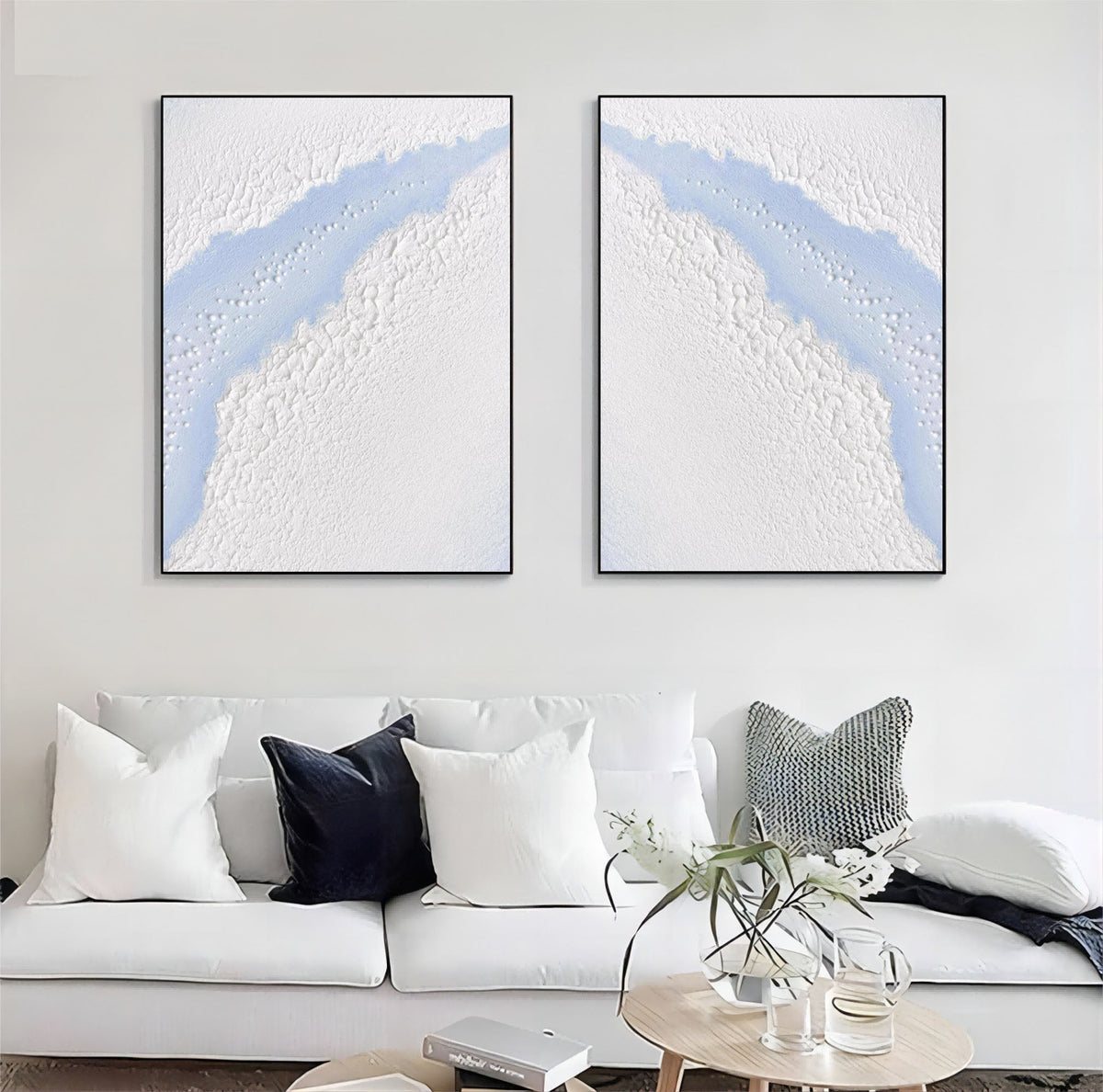 Wall Art Vertical Abstract Ocean Inlet Light Blue