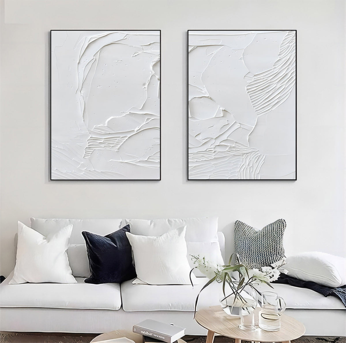 White Textured Abstract 2 Piece Wall Art Set