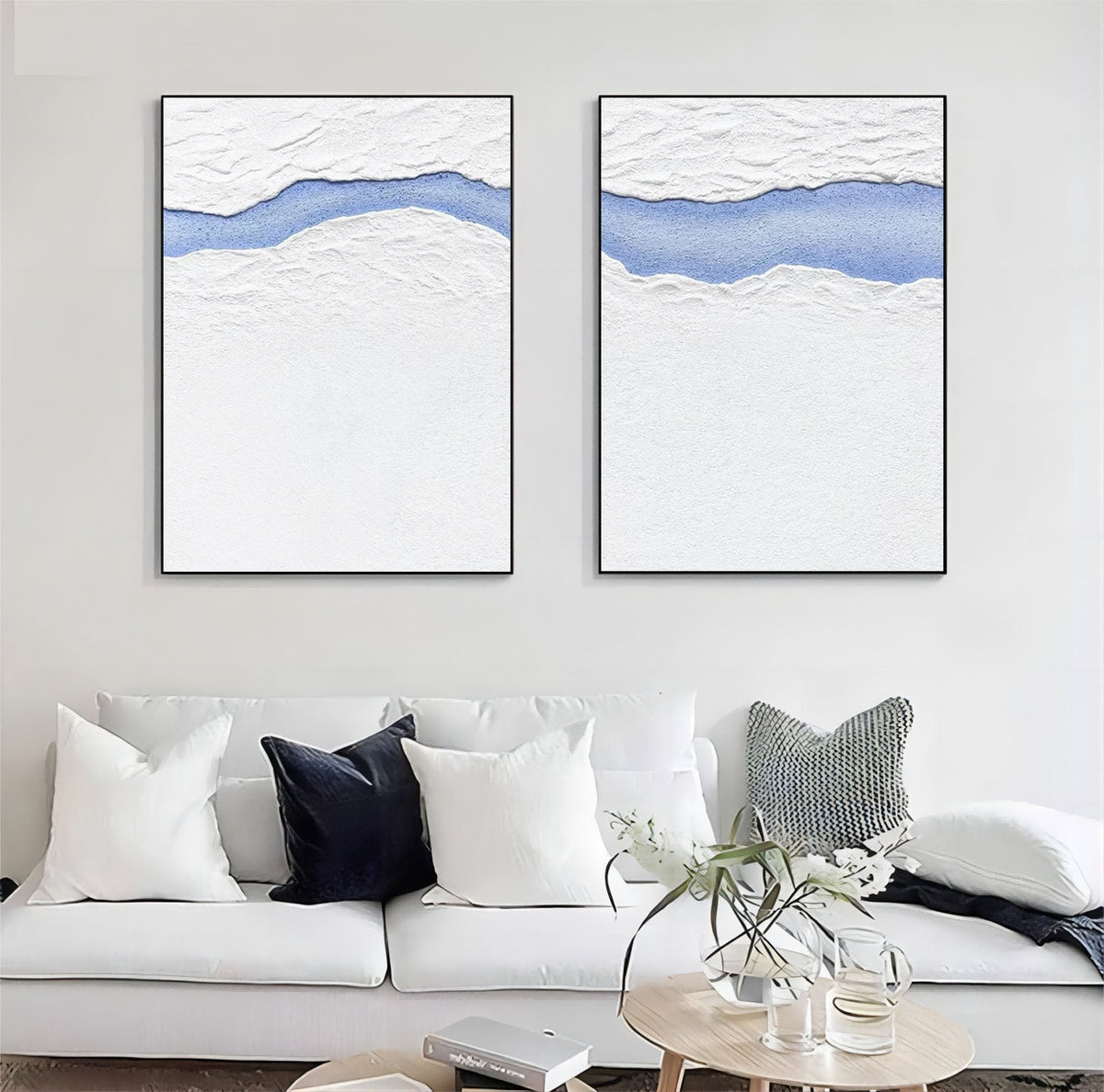 Wall Art Vertical Abstract Coastal Horizon Blue