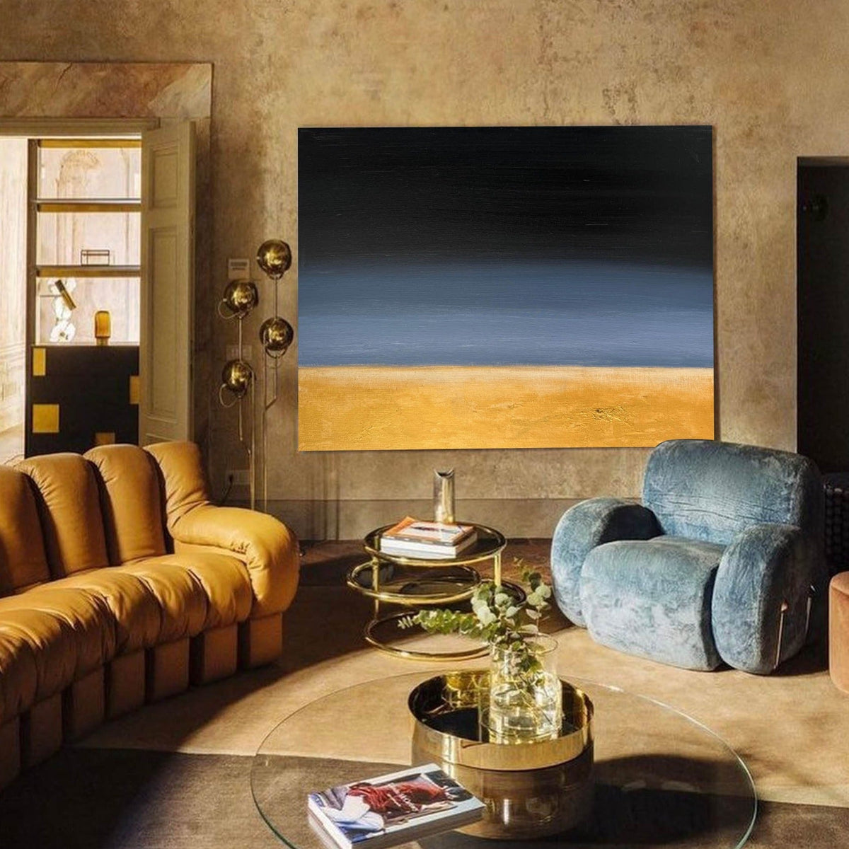 Two‑Tone Horizon Minimal Abstract Unstretched Linen Canvas Wall Art